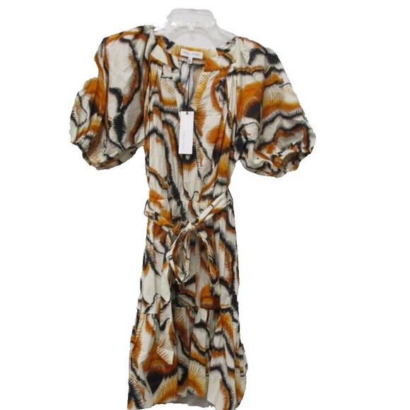 NWT Willa Story Orange Black Dress Sz XS Puff Sleeve Cotton Full Skirt Whimsical - Picture 7 of 9